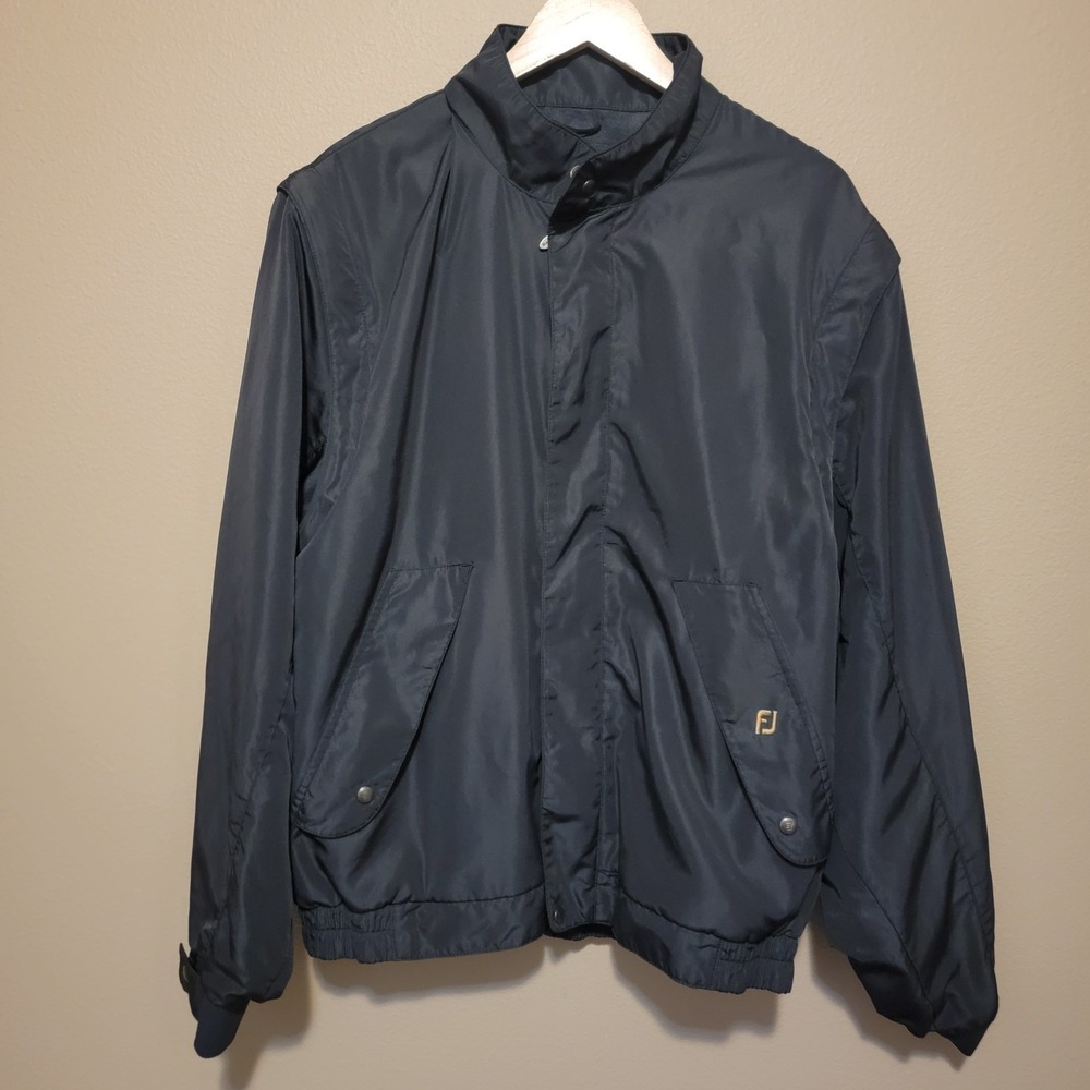 FootJoy DryJoys Jacket Mens Large‎ Black Golf Rain Windbreaker Zip Off Sleeves